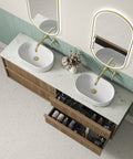 Close-up styling shot of the Aulic Venetta Fluted 1800mm wall hung vanity