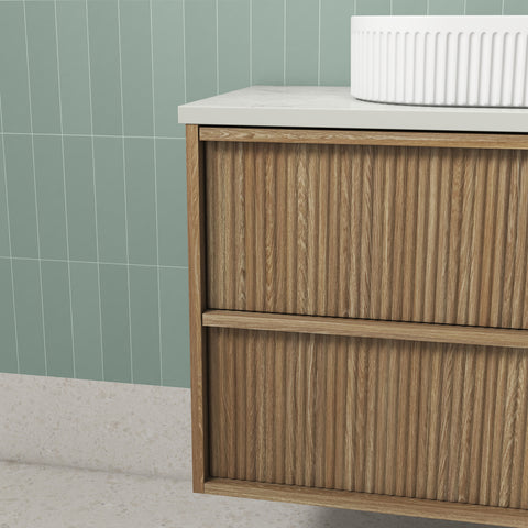 Aulic Venetta Fluted 1800mm wall hung vanity in a bathroom setting