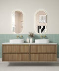 Aulic Venetta Fluted 1800mm wall hung vanity styled in a bathroom