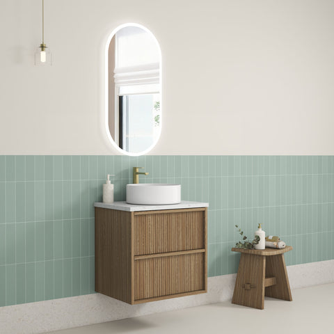 Aulic Venetta Fluted 600mm wall hung vanity shown in a finished bathroom