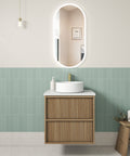 Aulic Venetta Fluted 600mm wall hung vanity styled in a bathroom