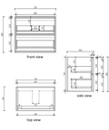 Aulic Venetta Fluted 750mm wall hung vanity dimensions diagram