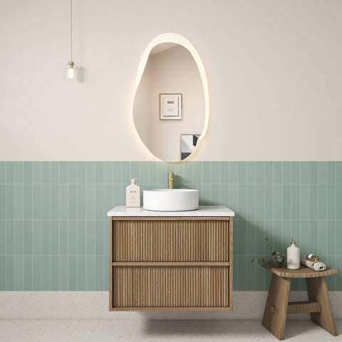 Aulic Venetta Fluted 750mm wall hung vanity styled in a bathroom