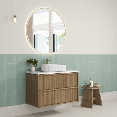 Aulic Venetta Fluted 900mm wall hung vanity shown in a finished bathroom