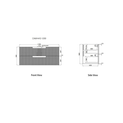 Aulic Verona Mark II 1200mm wall hung vanity dimensions diagram