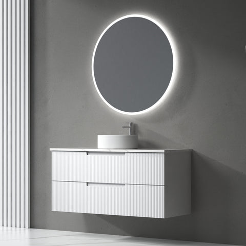 Side view of the Aulic Verona Mark II wall hung vanity showing drawer depth