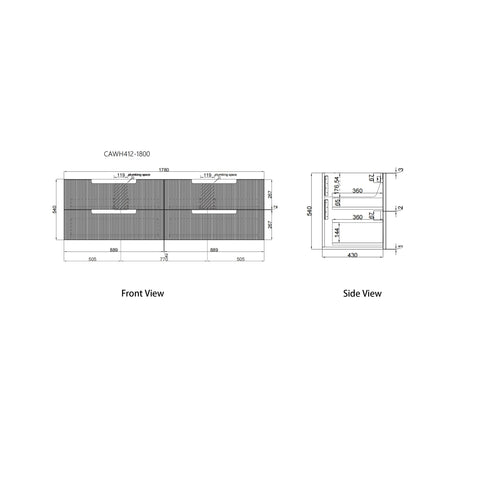Aulic Verona Mark II 1800mm wall hung vanity dimensions diagram