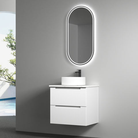 Side view of the Aulic Verona Mark II 600mm wall hung vanity showing drawer depth