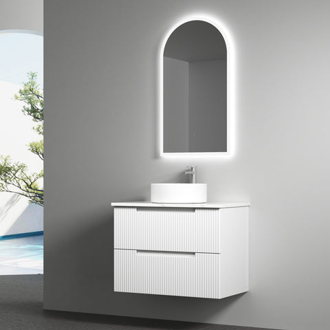 Side view of the Aulic Verona Mark II 750mm wall hung vanity showing drawer depth