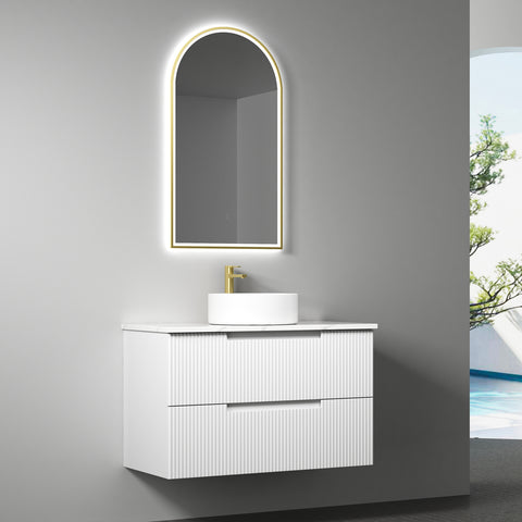 Aulic Verona Mark II 900mm wall hung vanity with top, matte white finger-pull drawers
