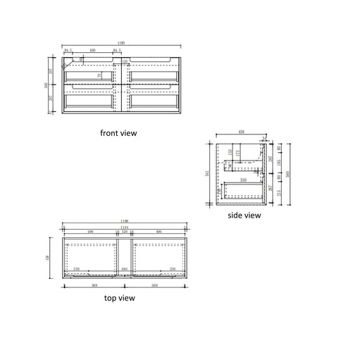 Aulic Voulari 1200mm wall hung vanity dimensions diagram