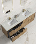 Close-up styling shot of the Aulic Voulari 1500mm wall hung vanity