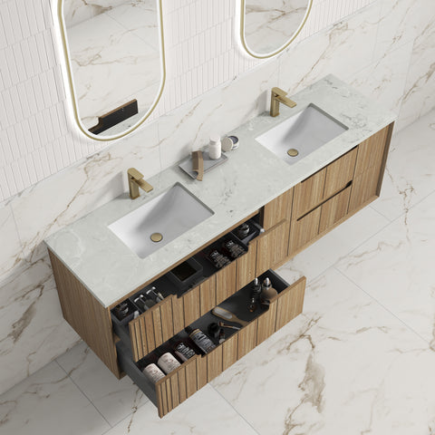 Close-up styling shot of the Aulic Voulari 1500mm wall hung vanity