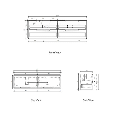 Aulic Voulari 1800mm wall hung vanity dimensions diagram