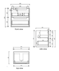 Aulic Voulari 600mm wall hung vanity dimensions diagram