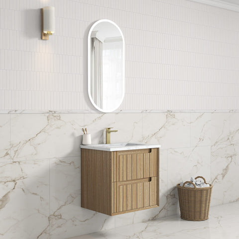 Aulic Voulari 600mm wall hung vanity shown in a finished bathroom