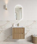 Aulic Voulari 600mm wall hung vanity styled in a bathroom