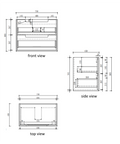Aulic Voulari 750mm wall hung vanity dimensions diagram