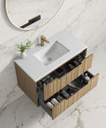 Close-up styling shot of the Aulic Voulari 750mm wall hung vanity