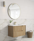 Aulic Voulari 900mm wall hung vanity shown in a finished bathroom