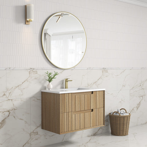 Aulic Voulari 900mm wall hung vanity shown in a finished bathroom