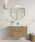 Aulic Voulari 900mm wall hung vanity styled in a bathroom