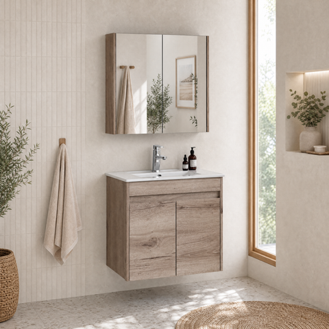 Aulic York 600mm wall hung vanity shown in a finished bathroom
