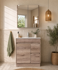 Close-up styling shot of the Aulic York 750mm floor standing vanity