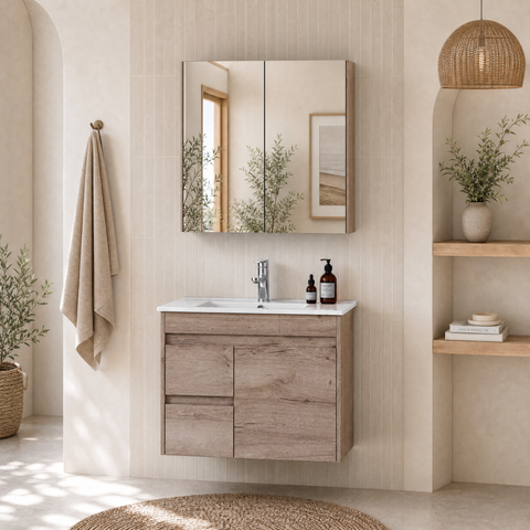 Aulic York 750mm wall hung vanity shown in a finished bathroom