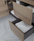 Aulic York 750mm wall hung vanity styled in a bathroom
