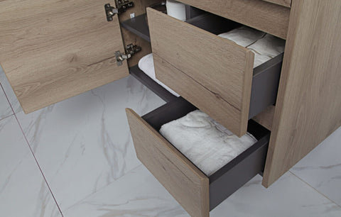 Aulic York 750mm wall hung vanity styled in a bathroom