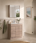 Aulic York 900mm floor standing vanity styled in a bathroom