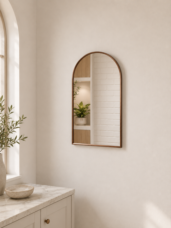 Aqua Perla - Brushed Copper Framed Arch Plain Mirror 600*900mm