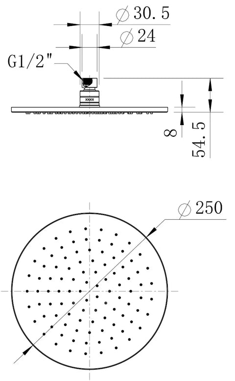 Modern National - Round Brass Shower Head 250MM 8 Colours Available