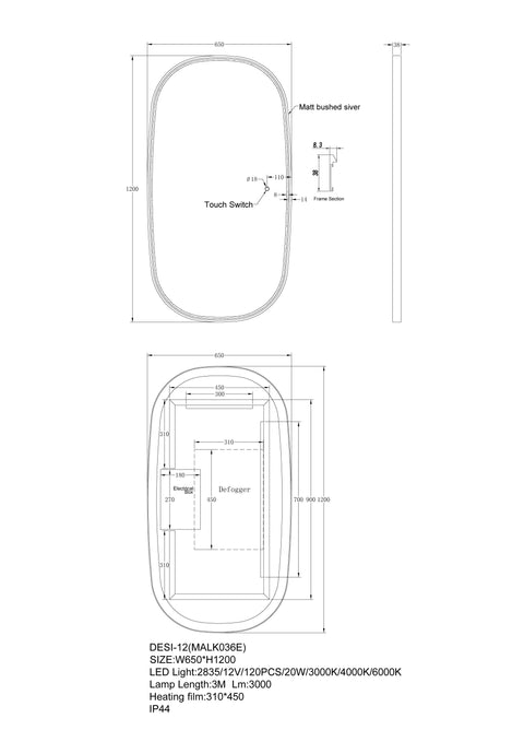 Aqua Perla - Framed LED Dressing Mirror 2 Sizes