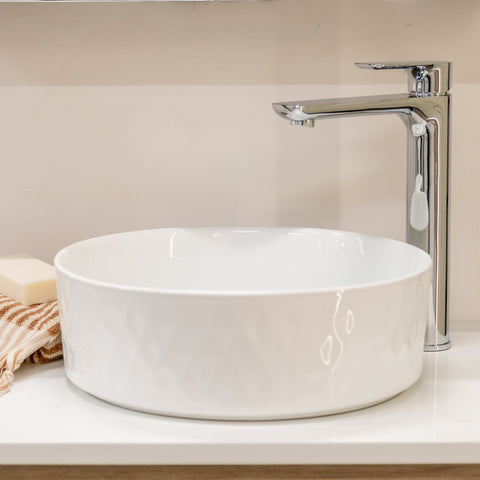 Claya - Diamond-36 Round Basin, Gloss White