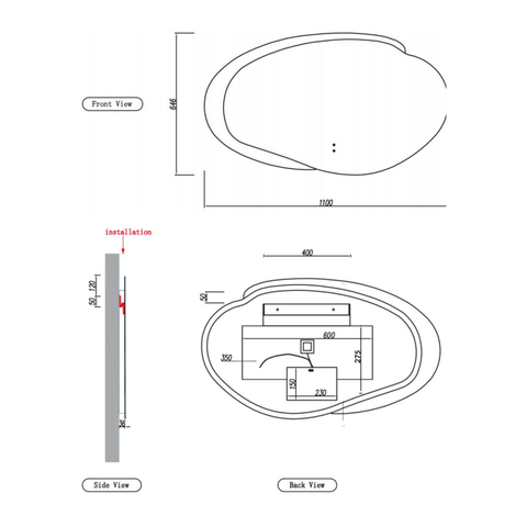 Dimension diagram - 1100mm