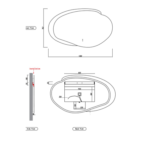 Dimension diagram - 1300mm