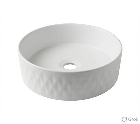 Claya -  Round Textured Matte White Diamond Ceramic Basin