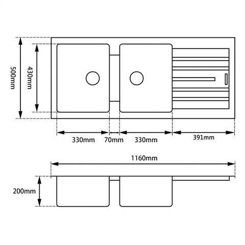Aqua Perla - White Granite Double Bowl Kitchen Sink 1160x500x200mm
