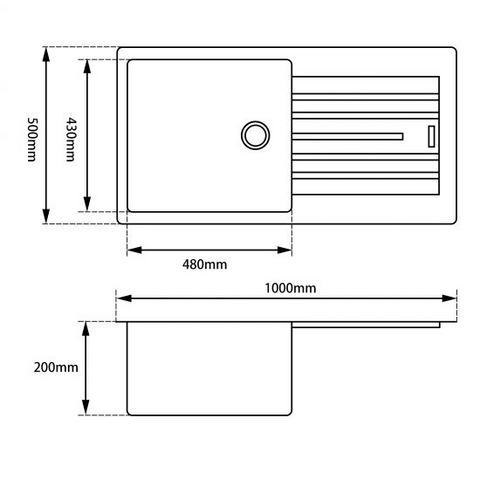 Aqua Perla - Black Arete Single Bowl Kitchen Sink 1000x500x200mm