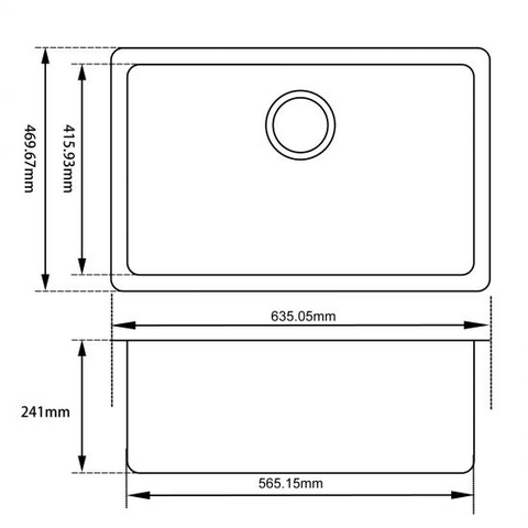 Aqua Perla - Black Granite Single Bowl Undermount Kitchen Sink 635x469x241mm