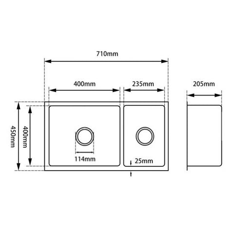 Aqua Perla - Dark Grey Stainless Steel 1 & 1/2 Bowl Kitchen Sink 710x450x205mm