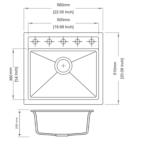 Aqua Perla -  Black Carysil Waltz 560FE Granite Single Bowl Stone Kitchen Sink 560*510mm