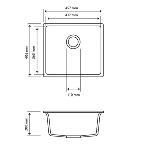 Aqua Perla - Concrete Grey Carysil Granite Single Bowl Kitchen Sink 457x406mm