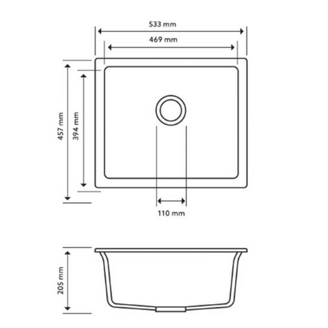 Aqua Perla - Concrete Grey Carysil Granite Single Bowl Kitchen Sink 533x457mm