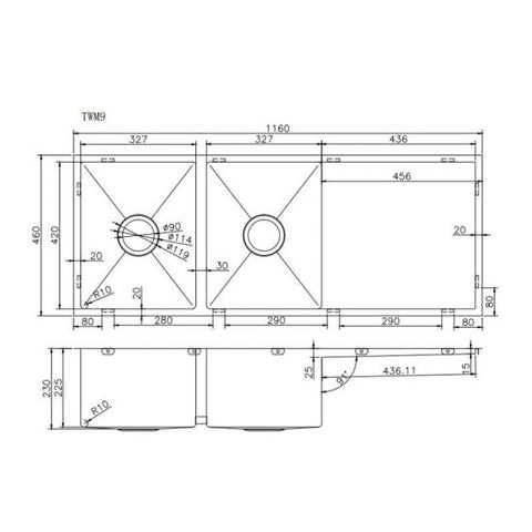 Aqua Perla -  Stainless Steel Double Bowl Kitchen Sink