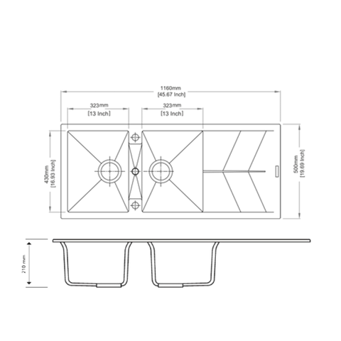 Aqua Perla - Black Carysil Granite Double Bowl Kitchen Sink 1150x500mm