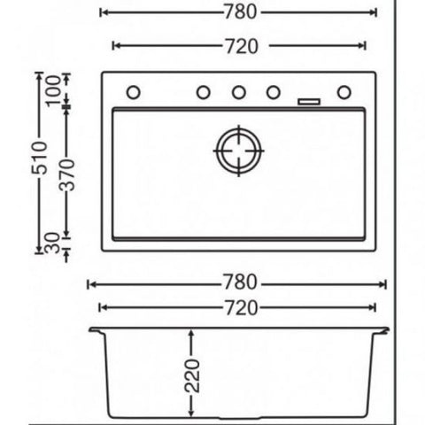 Aqua Perla - Concrete Grey Carysil Granite Single Bowl Kitchen Sink 780x510x220mm