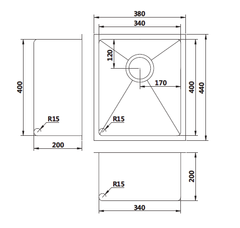 Modern National - Single Bowl Available in 4 Colours 440 x 380 x 200 x 1.2mm